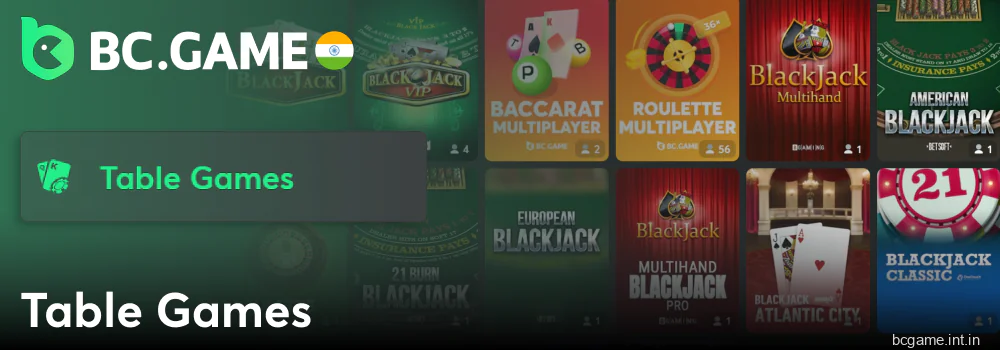 Online table games for Indian players at BC Game
