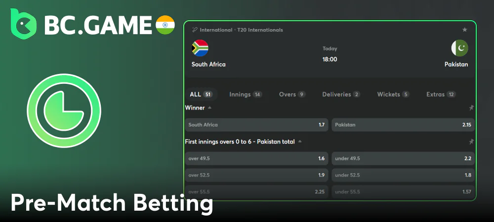 Pre-match betting for Indian bettors at BC Game